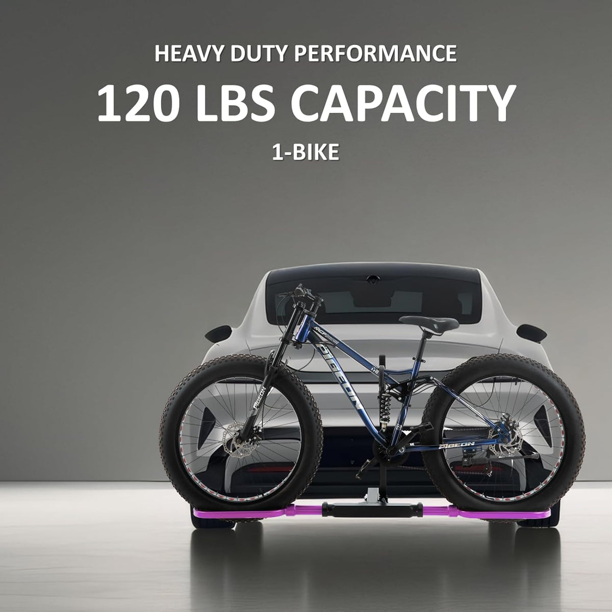 Trailer Hitch Bike Rack for Car 1 Bike, E Bike Carrier Hitch Mount, Fat-Tire Ebike Rack for Tow Hitch, Fits 2" Inch Receiver for SUV Truck Van (1 Bike - 120 Lbs Cap - Purple)