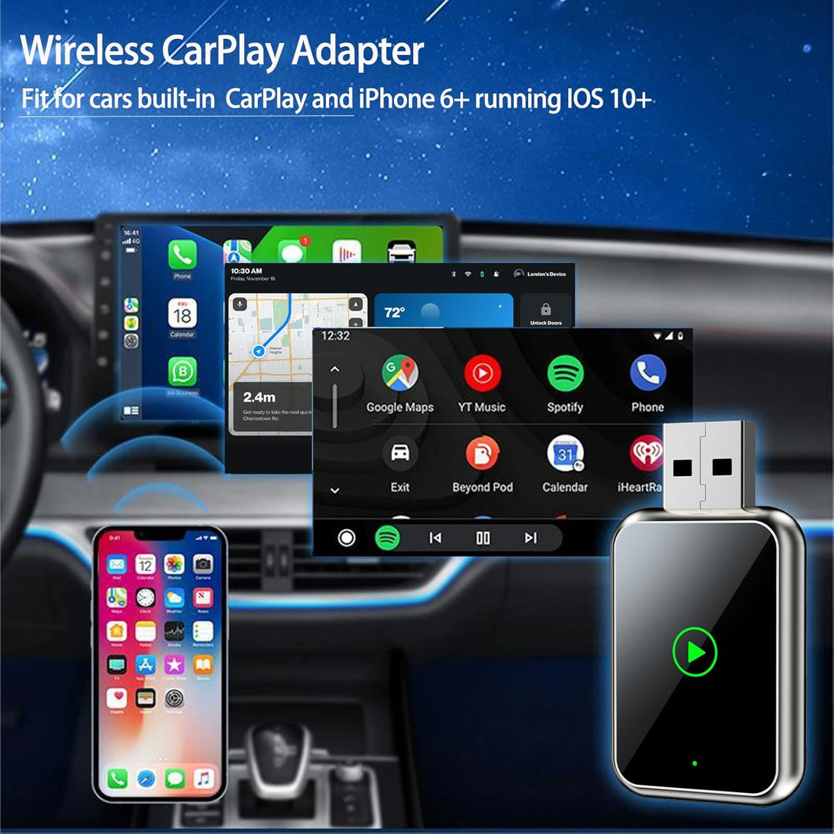 Wireless CarPlay Adapter for iPhone, Easily Upgrade Wired to Apple CarPlay Wireless Adapter, Fast Stable Connection Plug&Play Car Play Dongle for Cars from 2015+ Built-in CarPlay