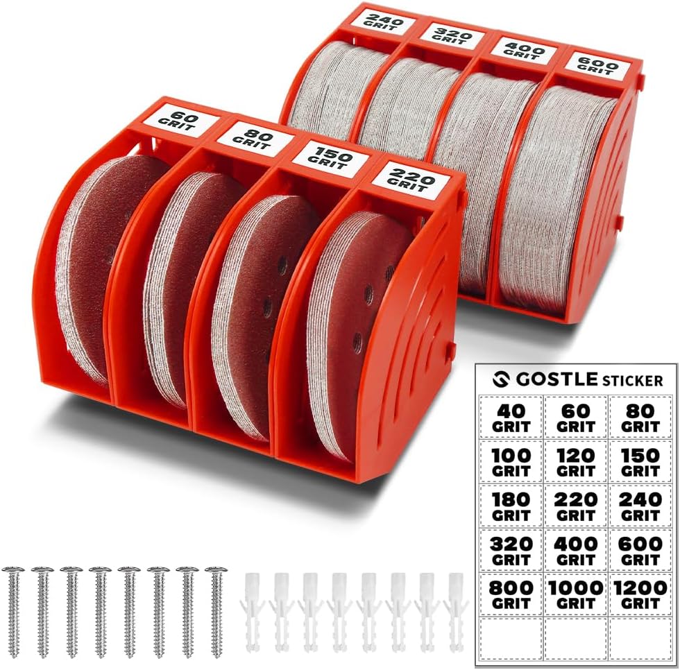 5 Inch Professional Sanding Discs Storage Bins - 8 Bins Set for Efficient Organization, Offset Snap-On Connection, Grit Classification, Space-Saving Design and Versatile Application, Red