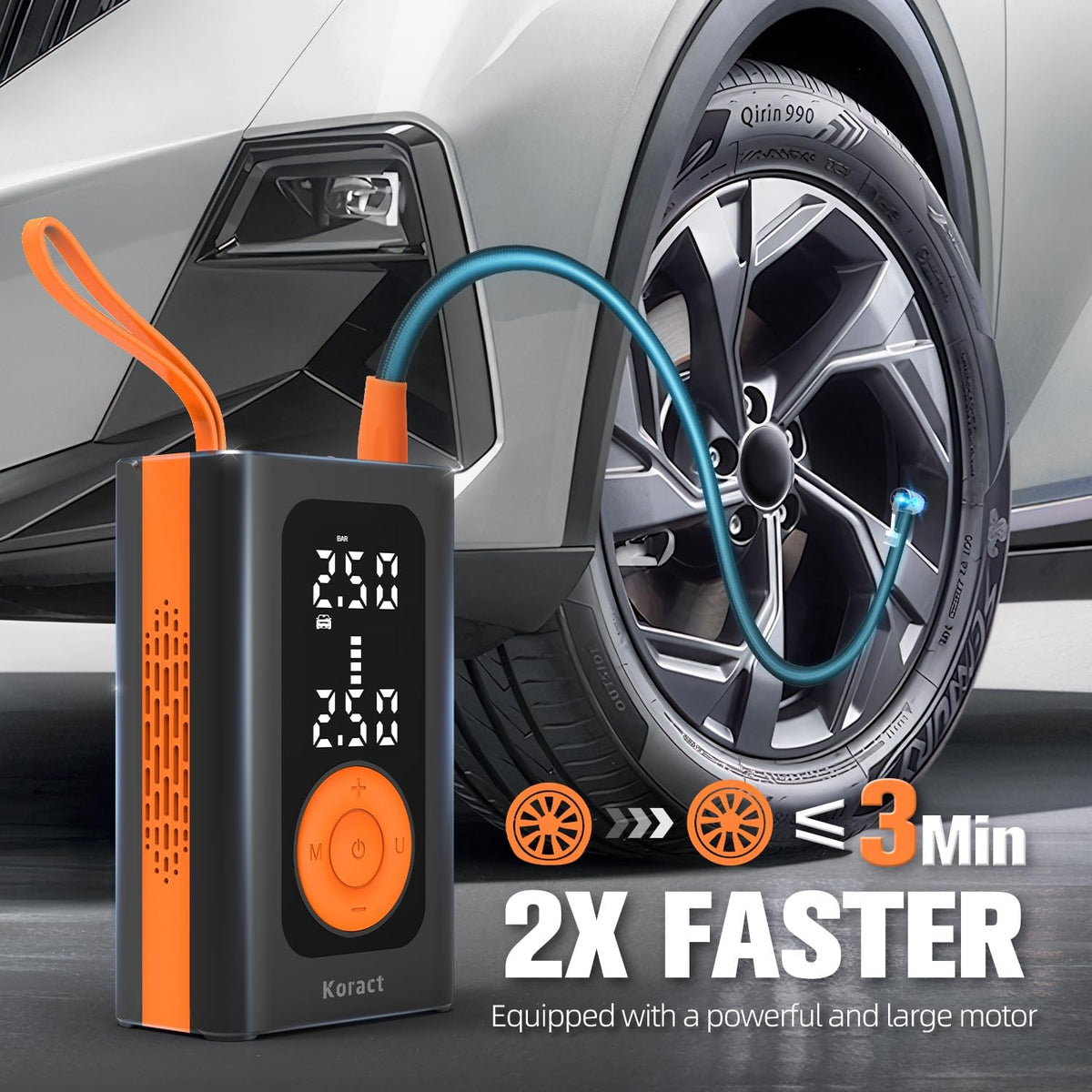 Tire Inflator Portable Air Compressor for Car Tires - 150PSI Cordless Air Pump with Pressure Gauge, LED Light & Auto Shutoff - Fast Pump for Motorcycle, Bike, Balls, Sports Equipment