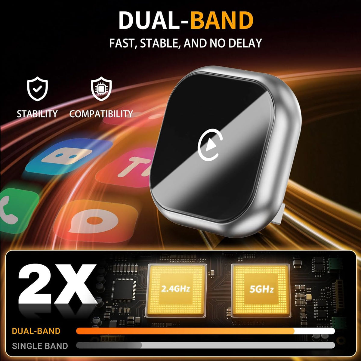 Wireless CarPlay and Android Auto Adapter, Mini Size Car Play Adapter, Plug and Play, Fast Connection for iPhone and Android
