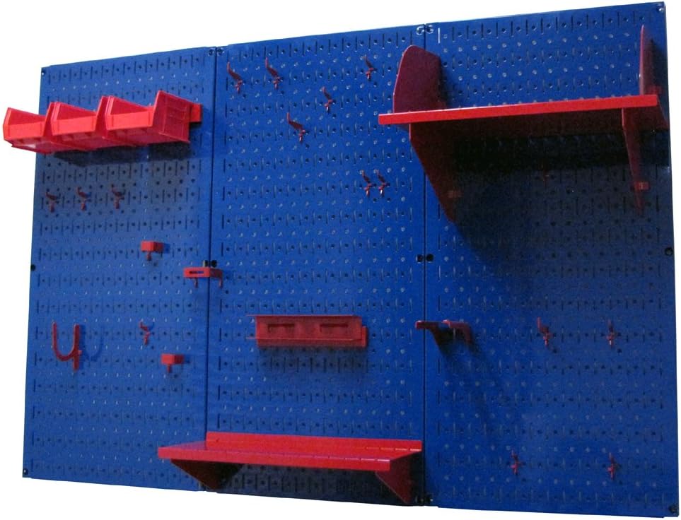 Wall Control Pegboard Organizer 4 ft. Metal Pegboard Standard Tool Storage Kit with Blue Toolboard and Red Accessories