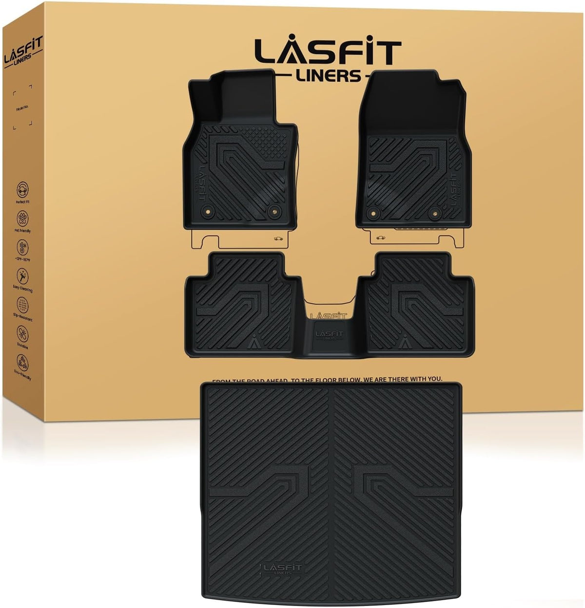 LASFIT Floor Mats & Trunk Mat Fit for Mazda CX50 2025 2024 2023 (Not for Hybrid) Custom Fit CX 50 Floor Liners TPE All Weather Car Mats Accessories, 1st & 2nd Row & Cargo Mat for CX-50-Black