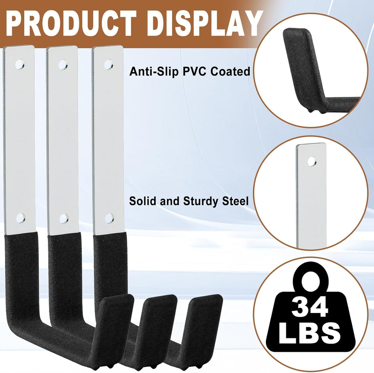 Heavy Duty Utility Hooks, 6 Pack Steel Wall Mounts for Storage, Ladder & Garden Tools (6 Medium)