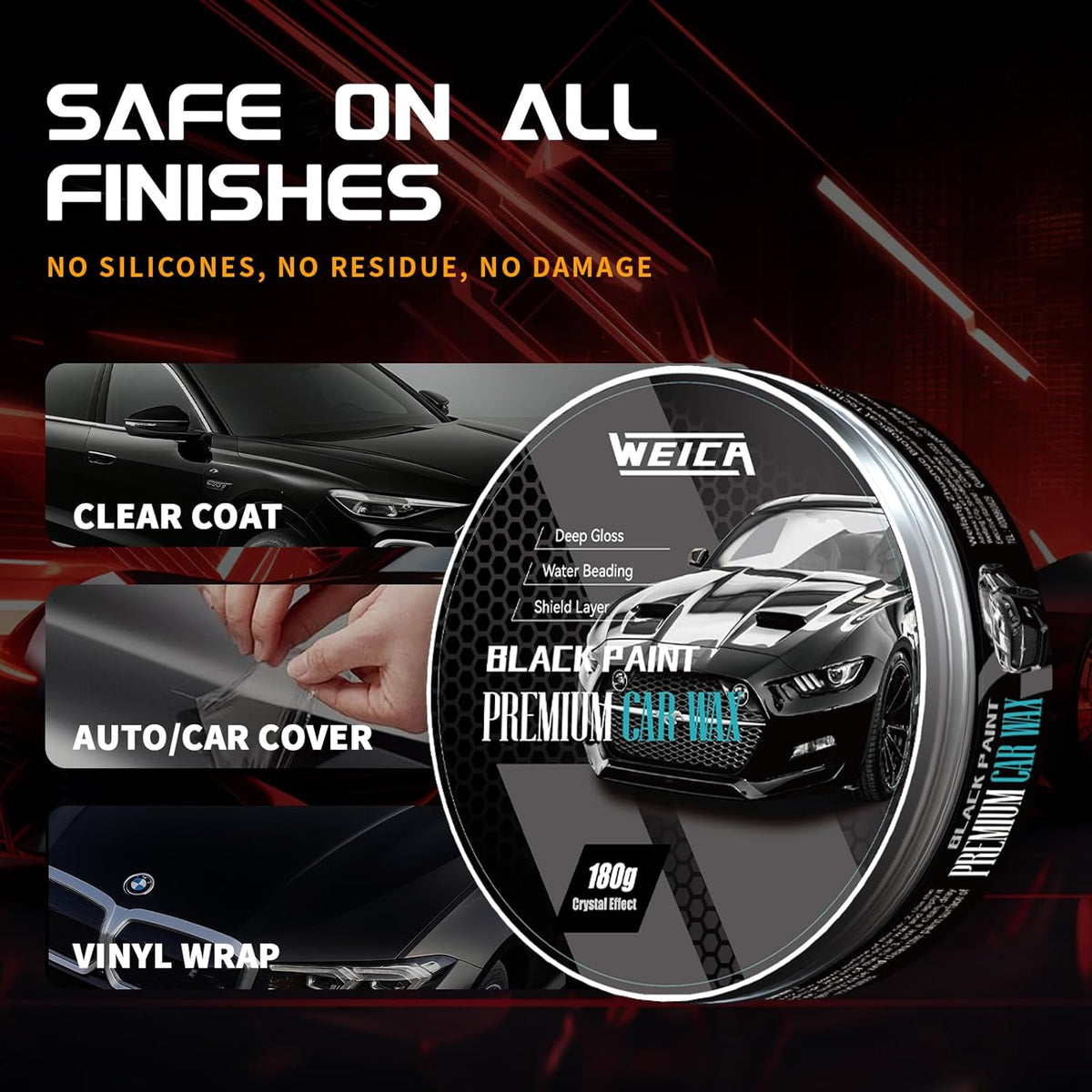 Car Wax for Dark Color Cars | Black, Charcoal, Midnight Blue | Liquid Depth & Sun Swirl Defender | 180g