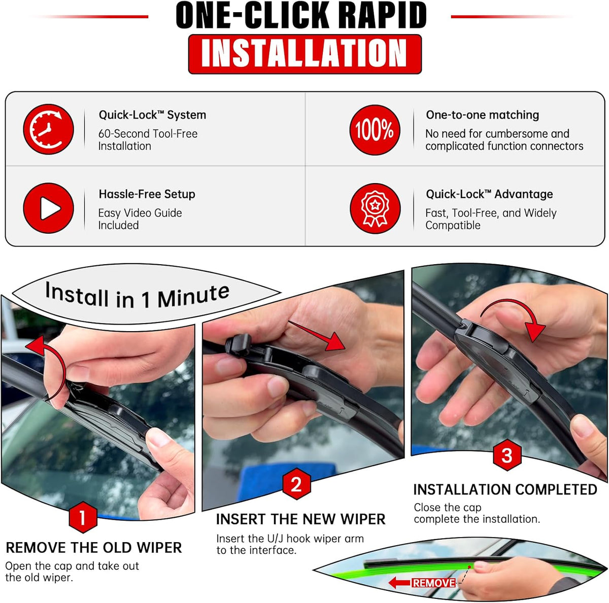 Windshield Wiper Blades Replacement for Chrysler Pacifica 2017 2018 2019 2020-2024 Original Factory Quality Front Rear Wipers Blade Set for My Car - 26" 20" 14" (Pack of 3)