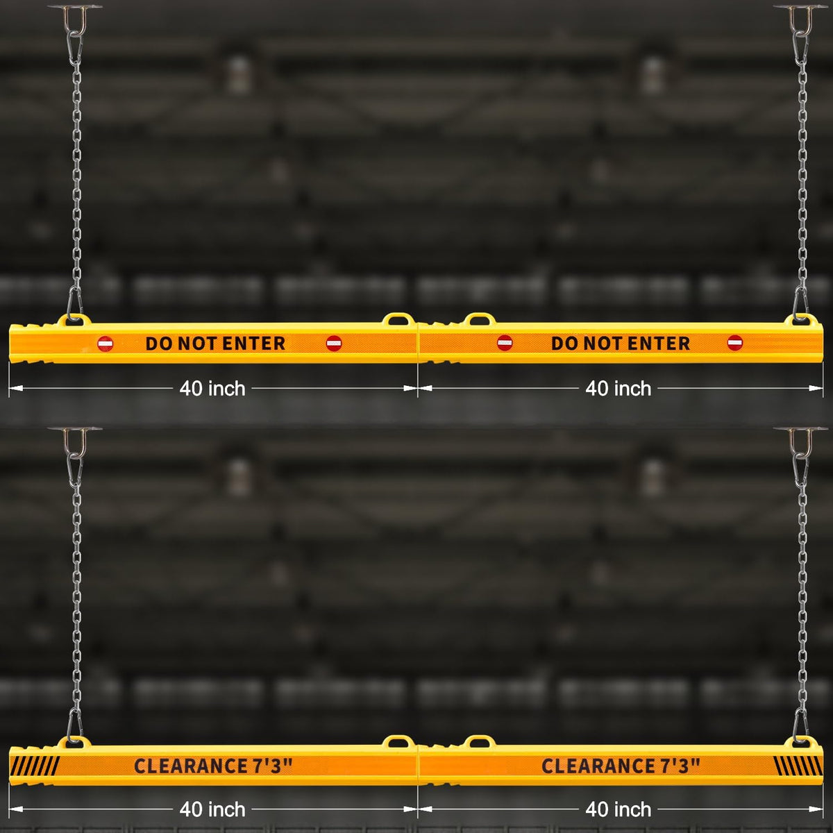 78" Parking Garage Height Clearance Bar - DO NOT ENTER & CLEARANCE 7' 3" - Hanging Crossbar by Chains, Yellow Reflective Parking Signs for Parking Lot, Warehouse, Garage Entrance and Exit