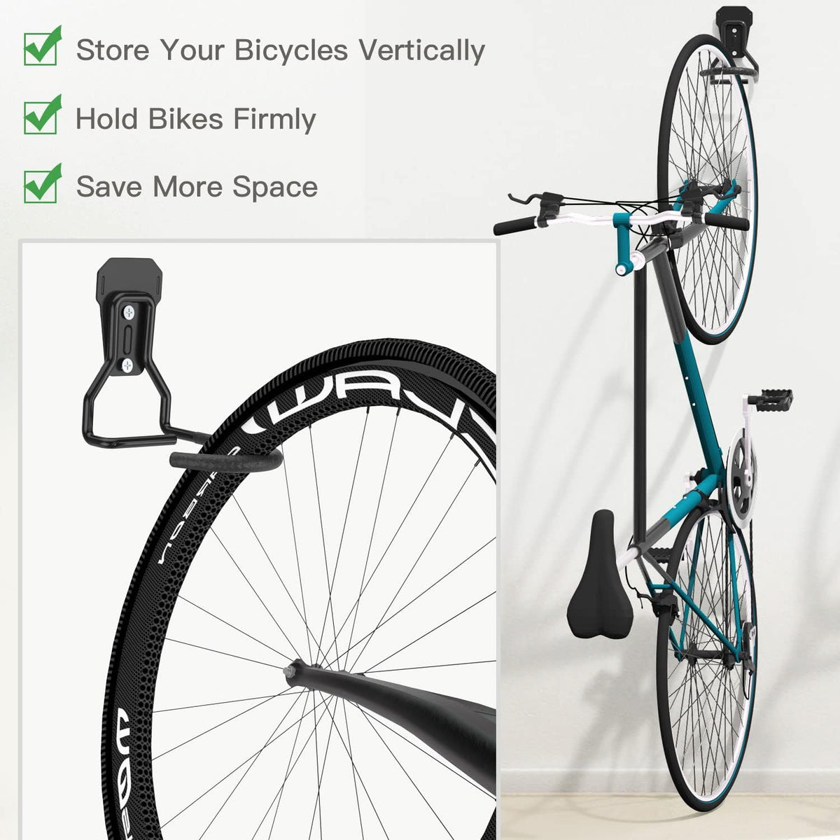 Bike Wall Mount with Fixed Hook, [4 Pack] Heavy Duty Bike Storage Rack, Bike Rack Vertical Stand for Garage - Easily Hang/Detach - with Screws Iron Bike Hanger Brackets