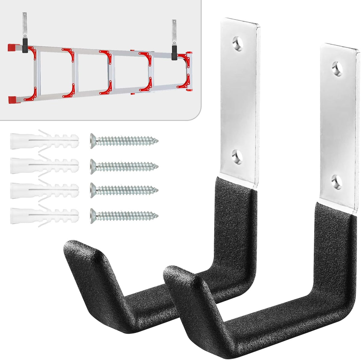 AccEncyc Heavy Duty Garage Storage Hooks - 2Pcs Wall Mount Hooks, Garden Hose Holder & Tool Organizer, Steel