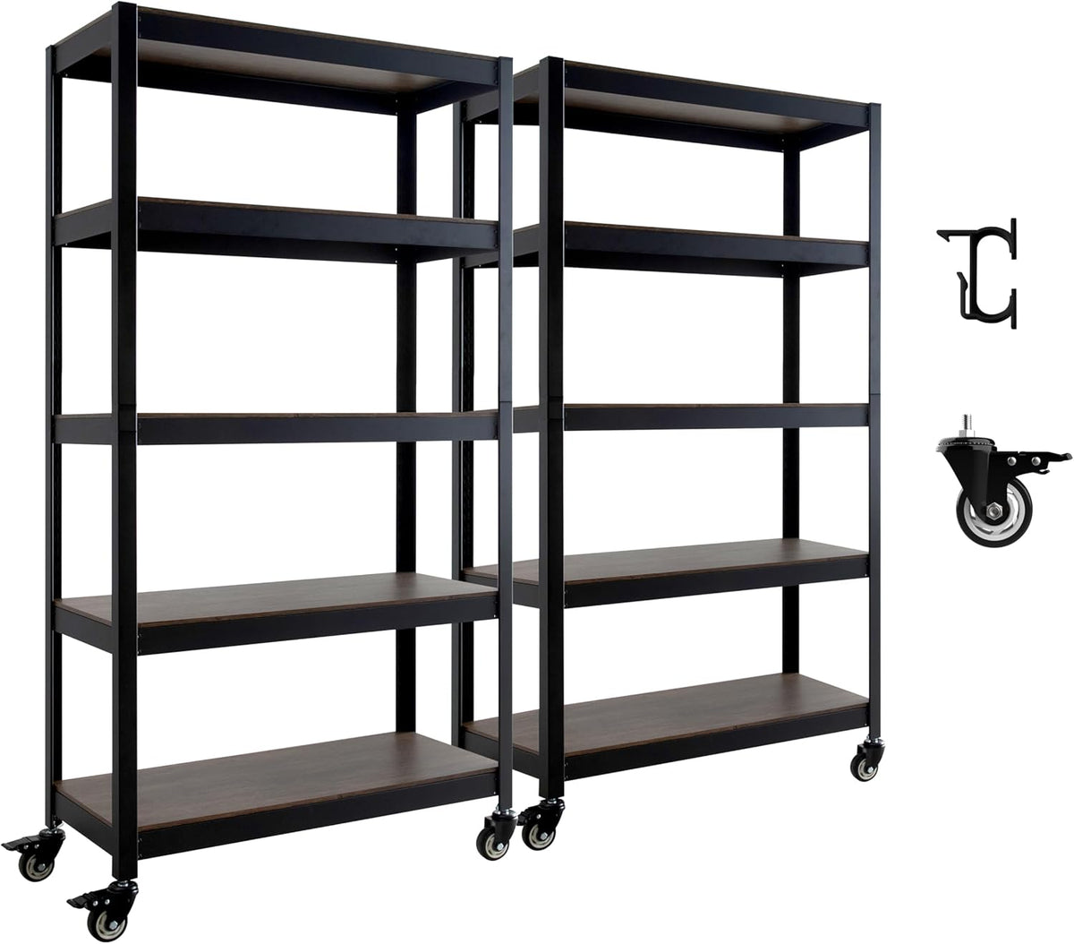 HOMEDANT House 5-Tier Metal Rolling Cart Shelf Rack Casters Heavy Duty Laminated Wheel Shelving Unit Adjustable Utility Storage Shelves Organizer Shelf Kitchen Garage 36.2" W x 16.5" D x 69.5" H 2Pack