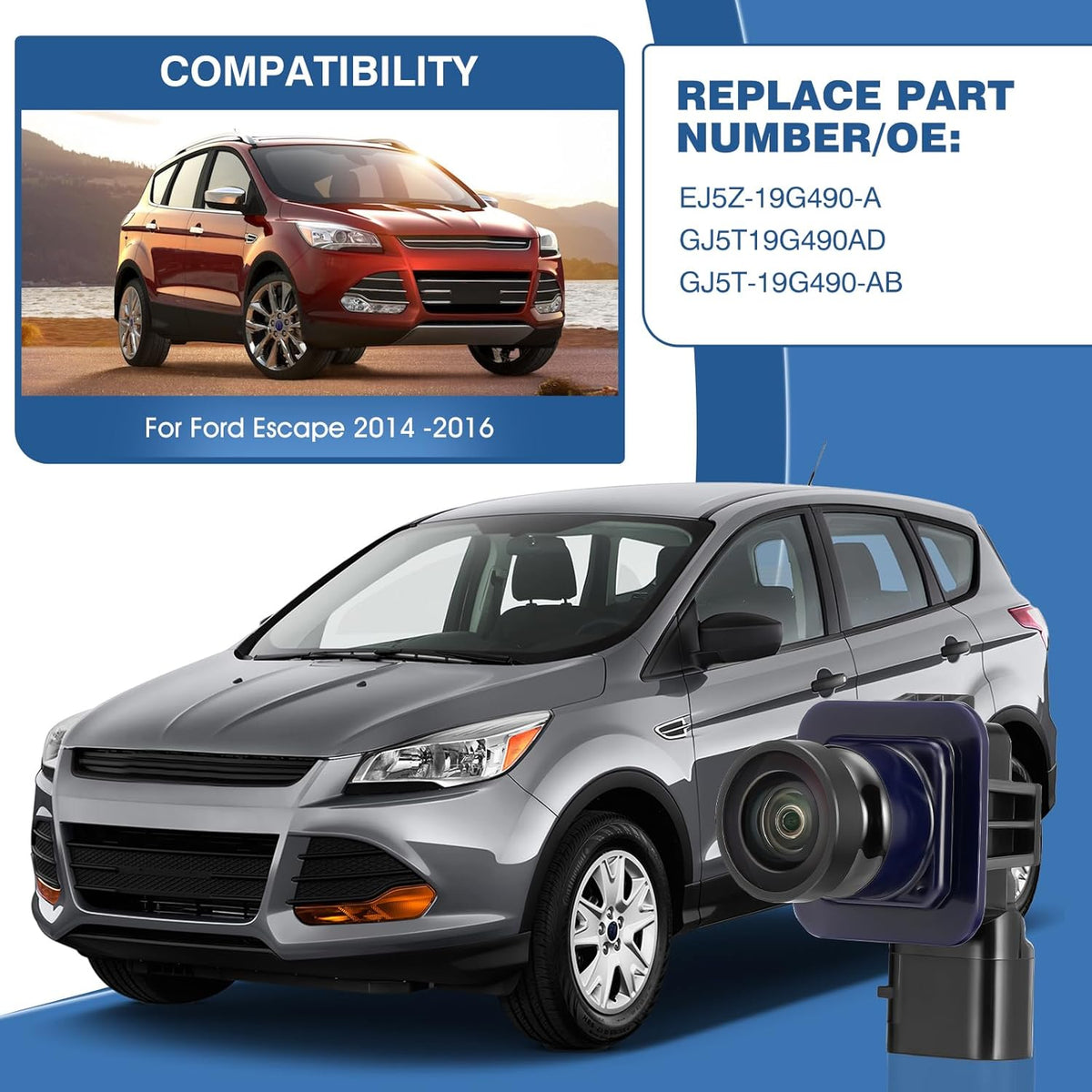 Rear View Backup Reverse Camera Compatible with Ford Escape 2014 2015 2016, Safety Parking Back Up Assist Camera OE Number EJ5Z-19G490-A GJ5T-19G490-AB,590-419