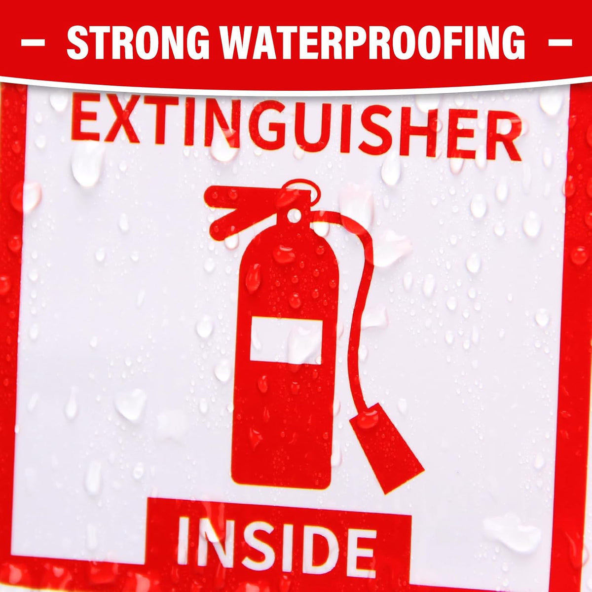 Madrigal Fire Extinguisher Inside Sticker Sign,8Pack 3x3" Self-Adhesive Vinyl, Weatherproof & UV Protected for Cars, Trailers, Rv's, Trucks and Vehicles, Red on White