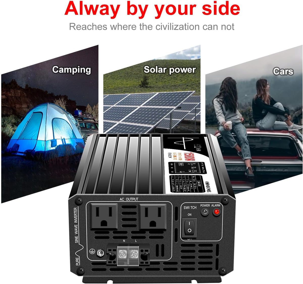 Xijia 1500W (Peak Power 3000W) Pure Sine Wave Inverter DC 72V to AC 120V 60HZ Solar Converter for Home Use car (DC72V (Range 60V-90V) 1500W)