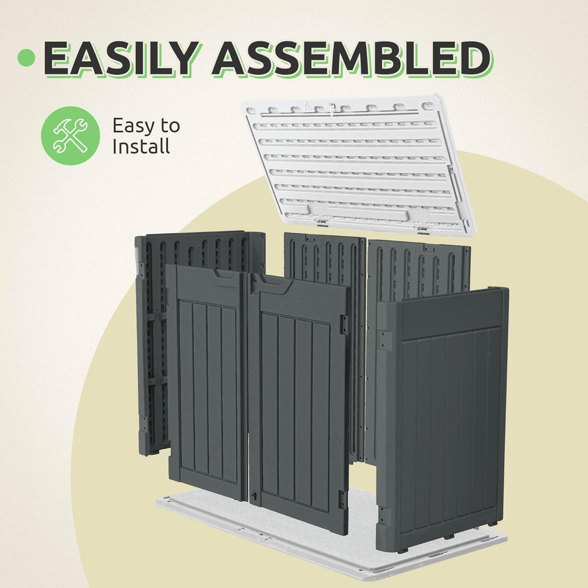 GOOBED 4.5x4ft Outdoor Horizontal Resin Storage Shed, 47 cuft Large Waterproof Tool Shed, No Shelf Included, Lockable, Easy Assembly (Dark Gray)