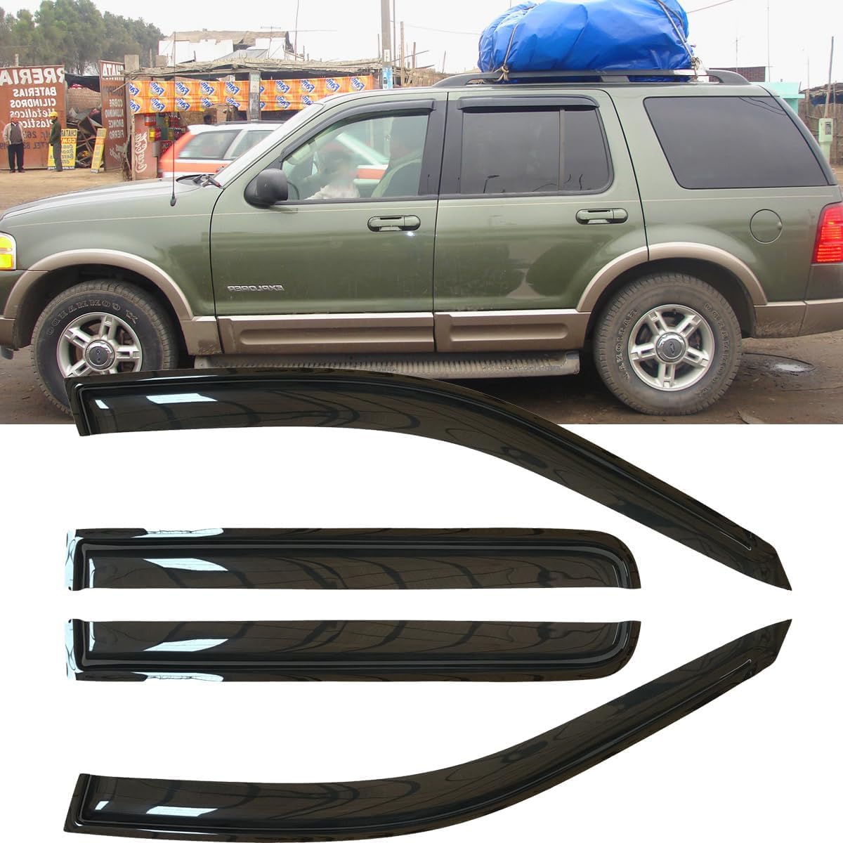 4pcs Original Shatterproof Side Window Wind Deflector Tape on Sun Rain Guards Vent Window Visors for 02-10 Explorer Mercury Mountaineer 03-05 Lincoln Aviator 4 Door (Expect Sprot /2 Door) 94819