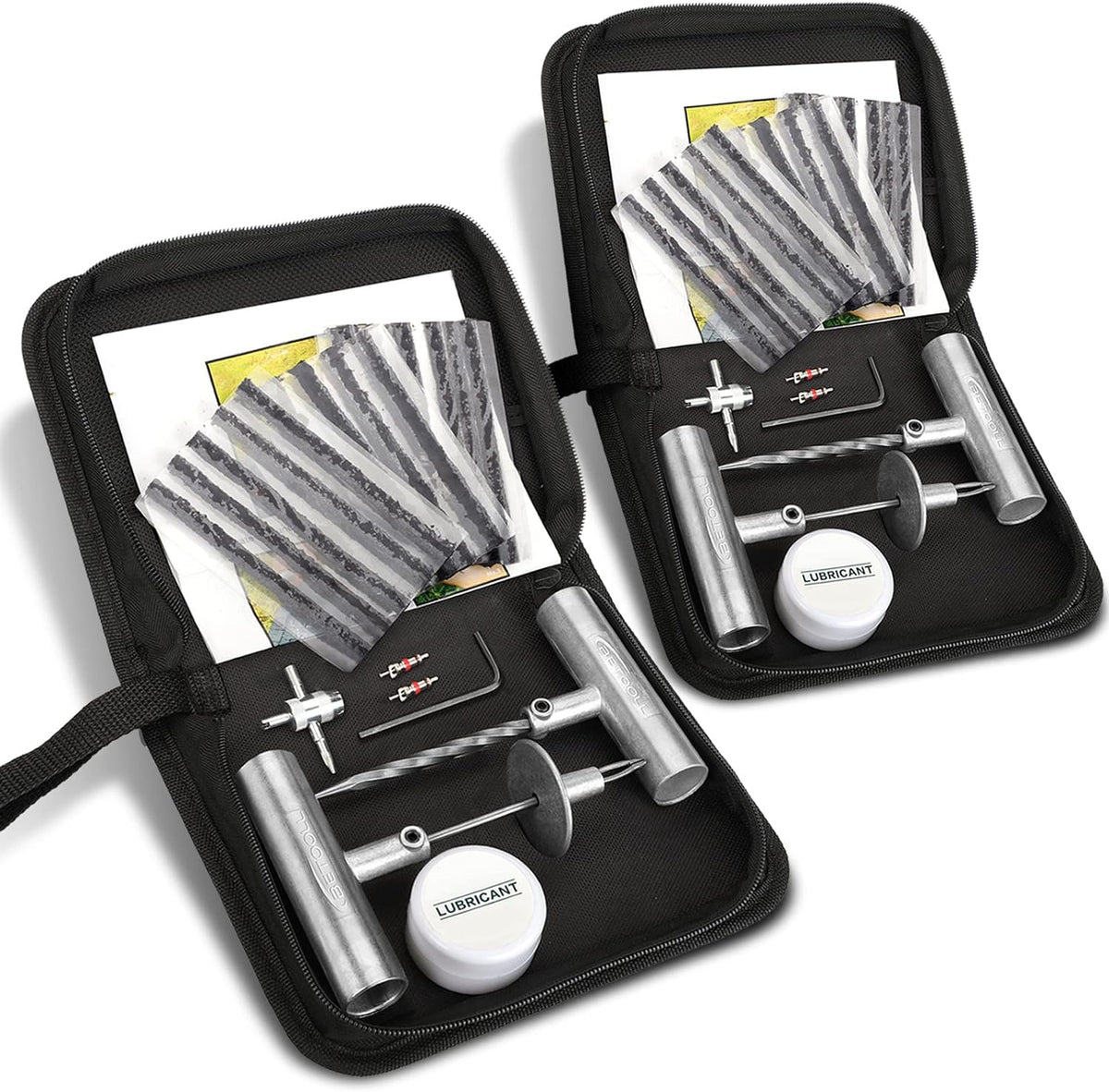 Tire Repair Kit, Sets of 2-24pcs Professional Heavy Duty Universal Emergency Flat Tire Repair Kit to Fix Punctures, for car Motorcycle, Truck, Golf Cart, ATV, Tractor, ARB, RV, SUV, Trailer etc.