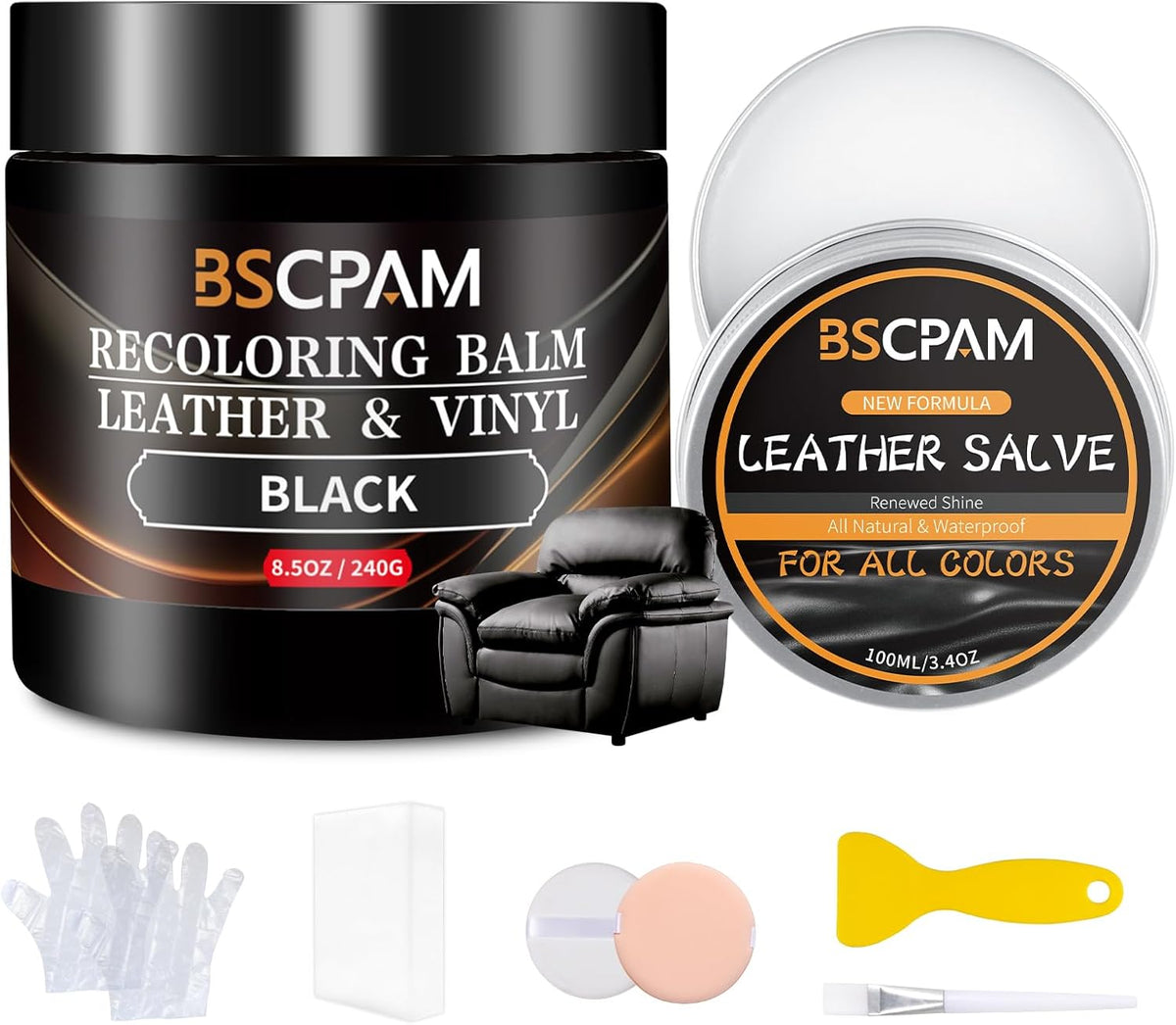 Black Leather Recoloring Balm with 100ml Mink Oil,Leather Couch Scratch Remover,Leather Repair kit for Vinyl Furniture and Car Interior,Leather Dye Paint,Mink Oil for Leather