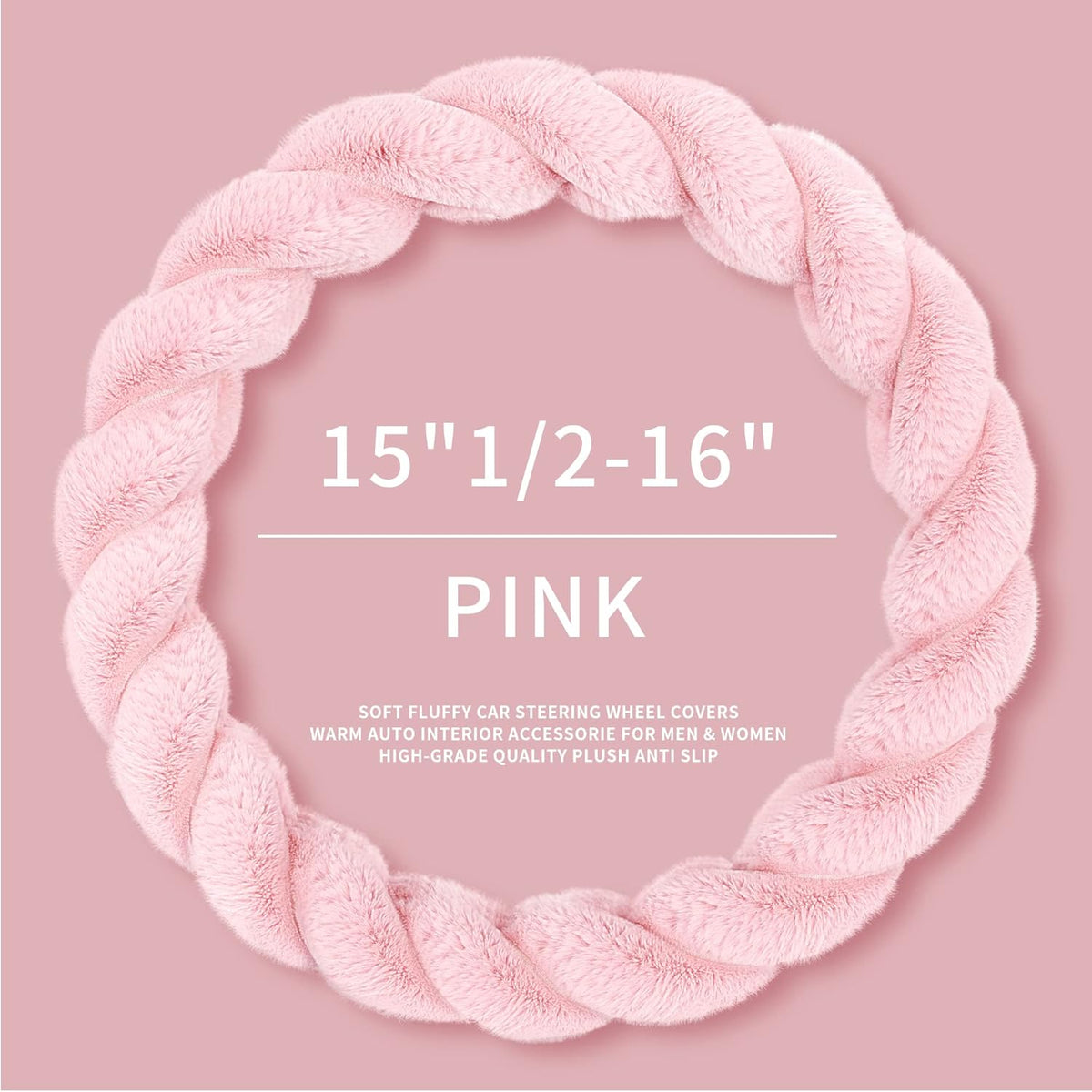 Luxury Fluffy Winter Car Steering Wheel Cover for Women Soft Warm Handle Cover for Jeep Truck Van F150 Universal Fuzzy Anti Slip, Pink