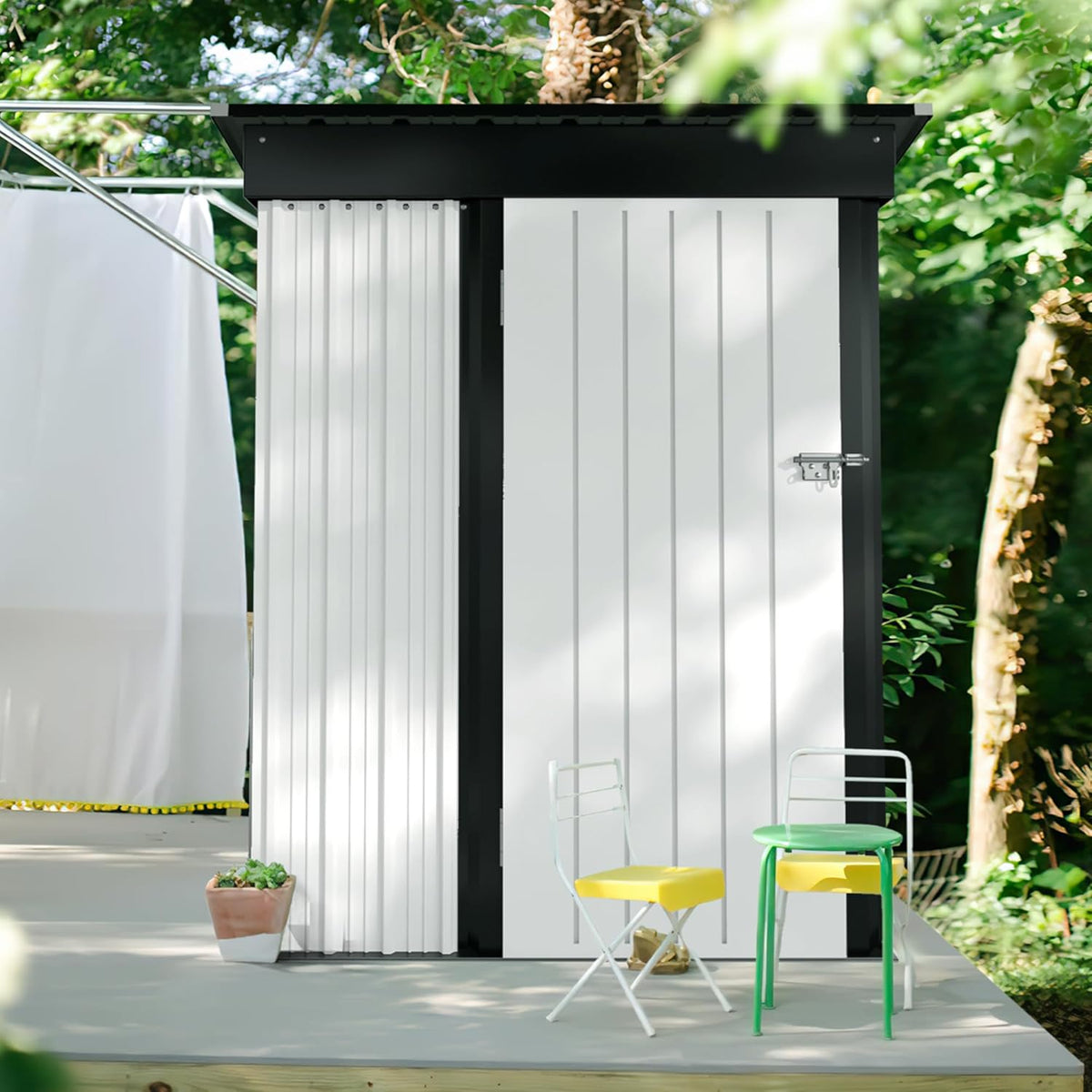 JUMMICO Metal Outdoor Storage Shed 5 x 3 FT Metal Shed with Lockable Door,Waterproof Garden Tool Shed Storage House for Backyard Patio Lawn,White