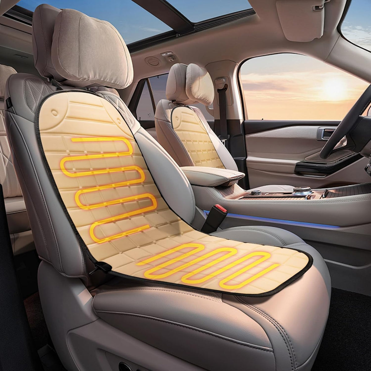 Seat Cushion for Cold Weather - Winter Soft Seat Cover with Adiustanle Buckle for Full Back and Seat (Khaki)