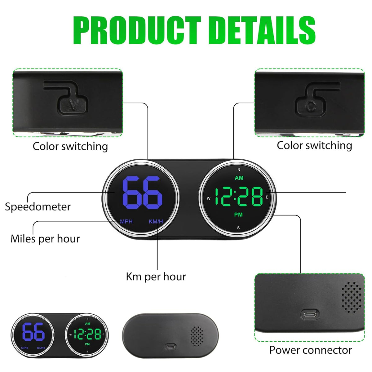 GPS Digital Speedometer for Car MPH, Universal HUD Speed Meter with LED Large Font, Plug Play for Car Truck Motor SUV Golf Cart All Vehicles (Colorful MPH KM/H Speedometer)