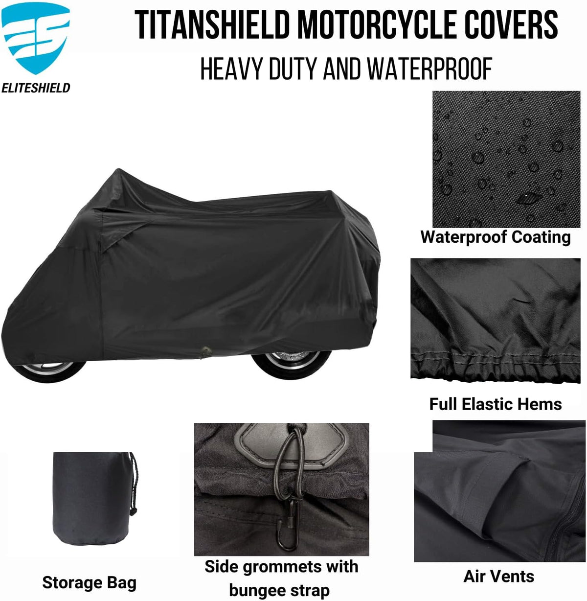 Deluxe Motorcycle Cover, Waterproof All Weather Outdoor Protection Universal Motorcycle Cover, Fade & Tear Proof Polyester fits Motorbike up to 97" L