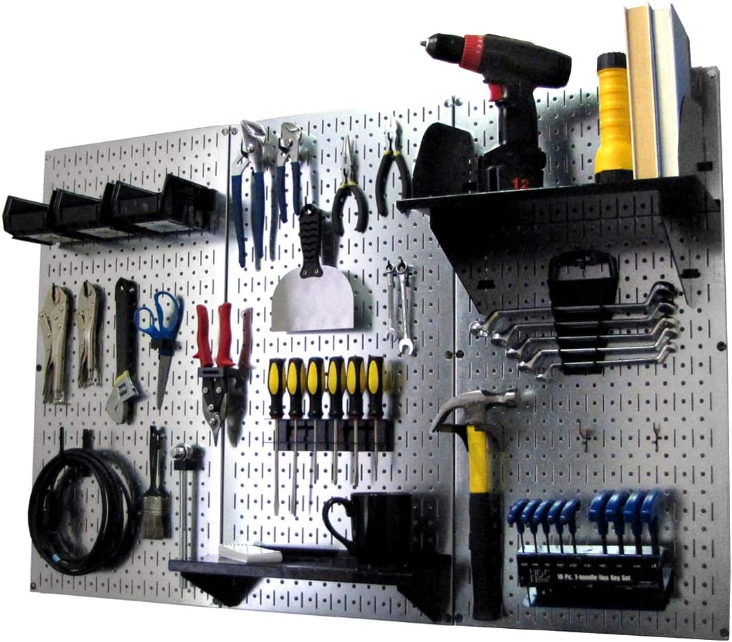 Wall Control Pegboard Organizer 4 ft. Metal Pegboard Standard Tool Storage Kit with Galvanized Toolboard and Black Accessories