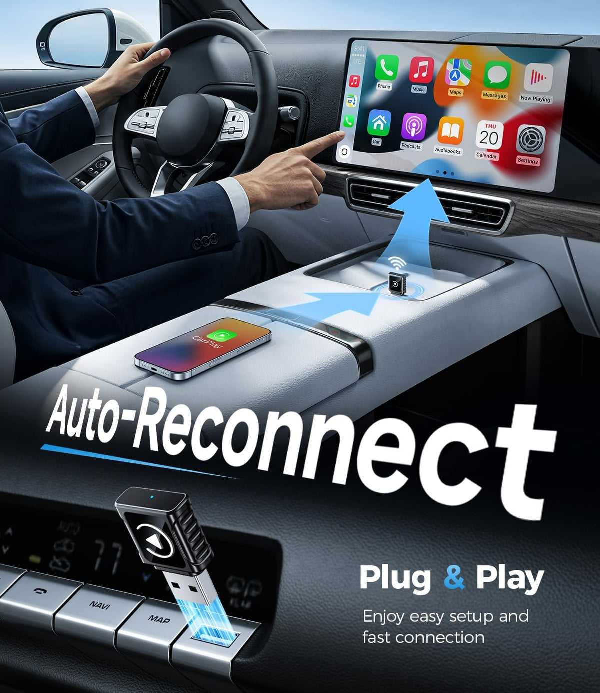 JDG Wireless CarPlay Adapter, Converts Wired CarPlay to Wireless, for Cars with Built-in Wired Apple Carplay, Super Mini USB Design Car Play Adapter for iPhone, (Black)