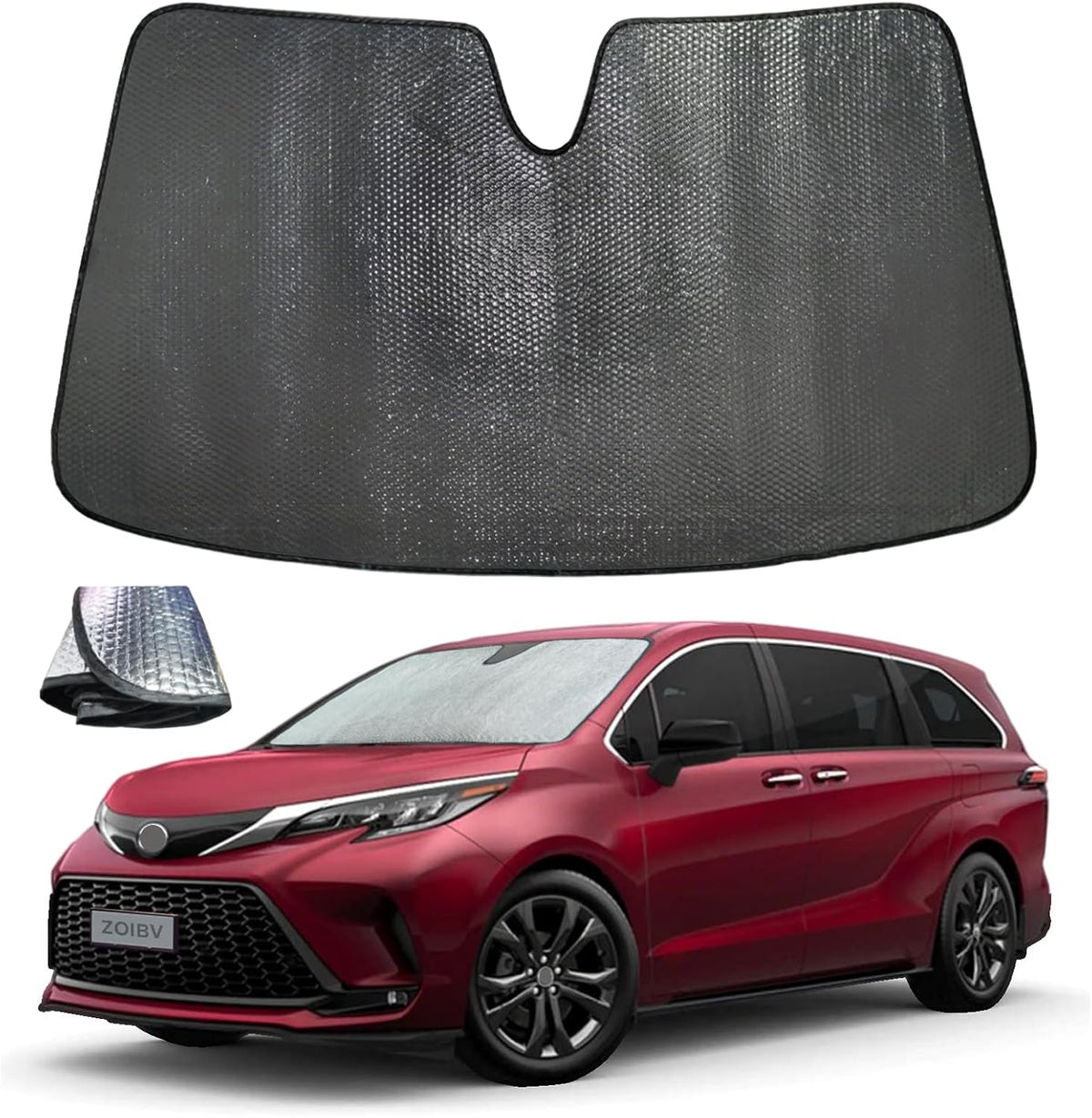 Windshield Sun Shade for 2021-2024 Toyota Sienna L LE SE XLE Limited Van Minivan - 5-Layer Bubble Foldable Front Window Shade Sun Visor Accessories - Blocks Heat & UV Rays