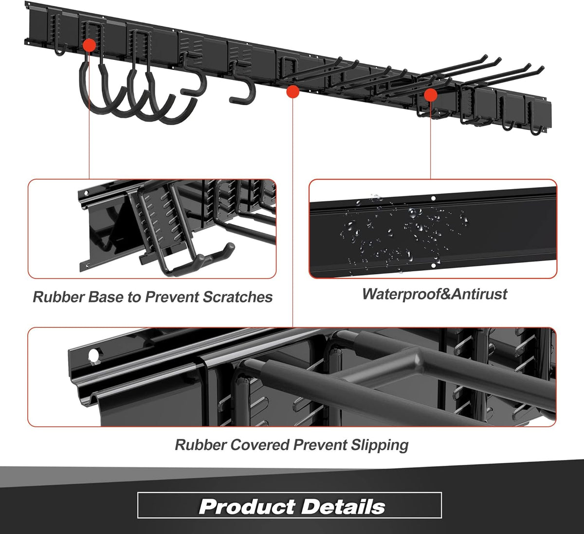 Garage Tool Storage Rack, Heavy Duty Garage Storage Organizer Rack System Wall Mounted Tool with 12 double hooks, 4 rails Garden Tool Rack