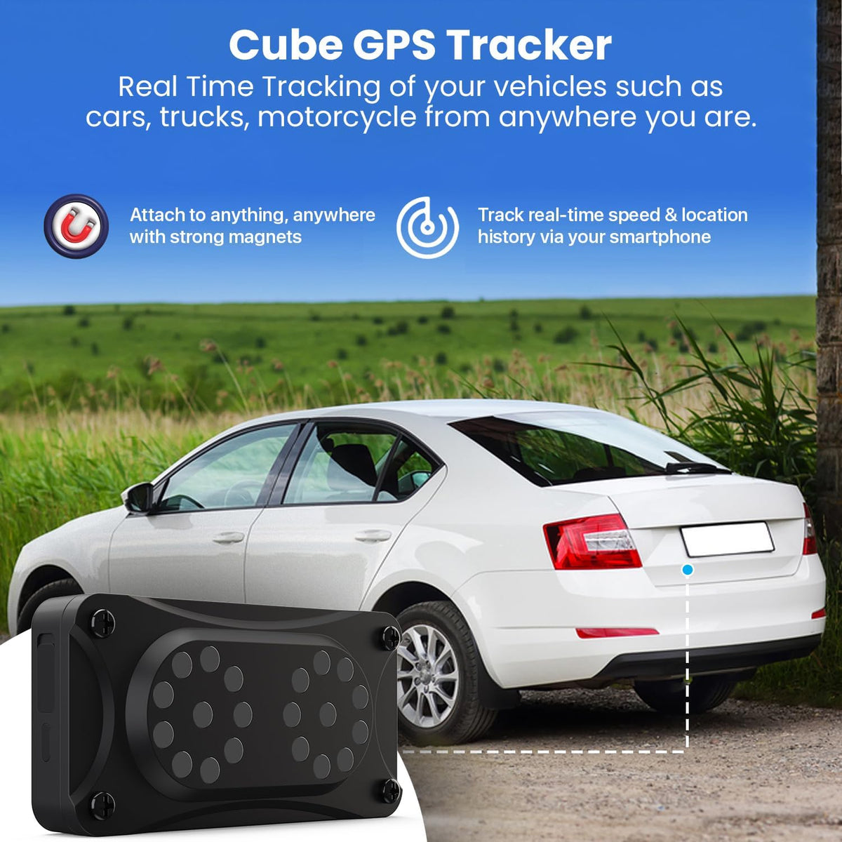GPS Tracker for Vehicles – Magnetic Car GPS Tracker - 1 Year Battery, Real Time Worldwide Location Geo-Fencing, Hidden Tracking Device for Fleet, Trucks & Trailers – Subscription Required