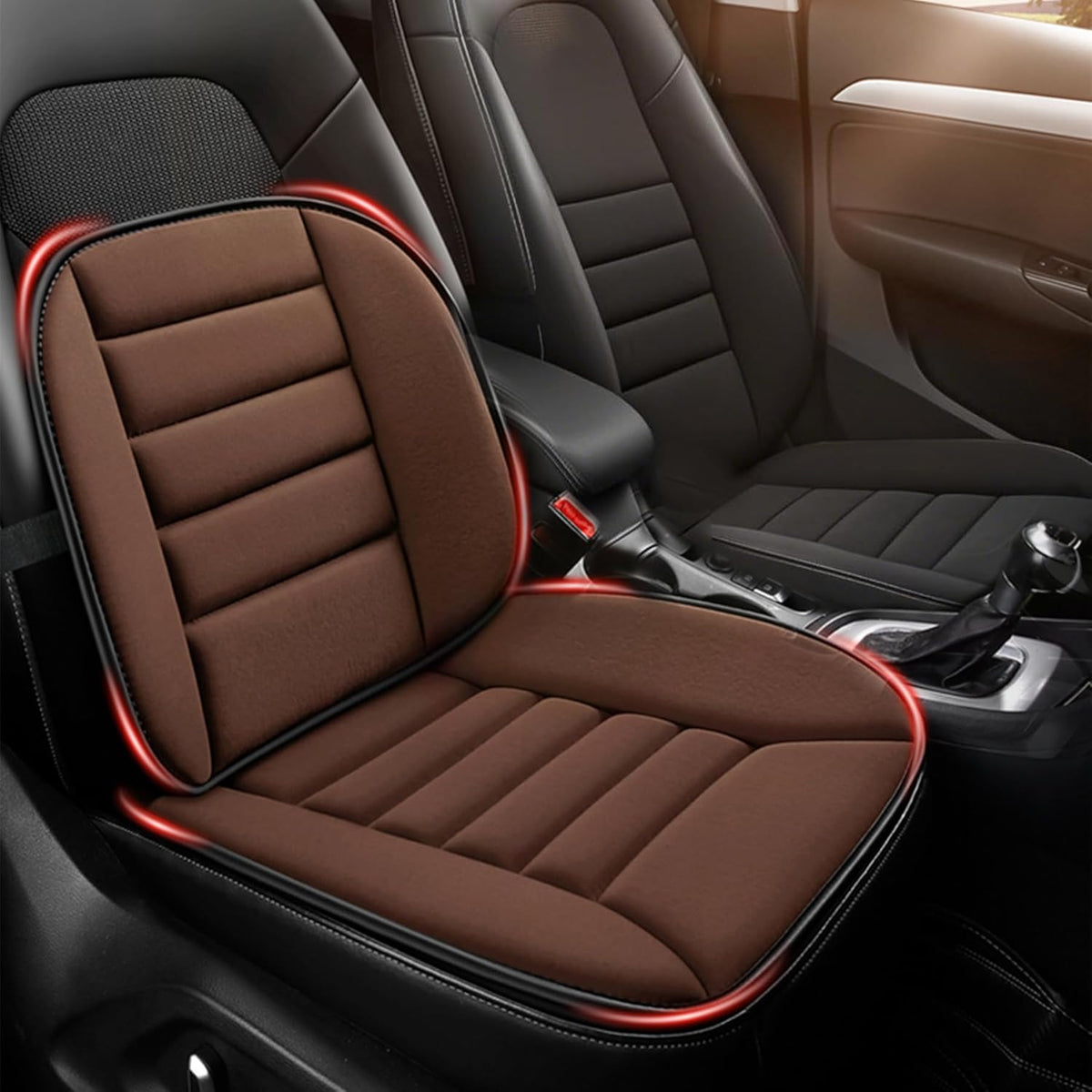 MYFAMIREA Car Seat Cushion and Lumbar Support Pillow 1.2'' Thick Memory Foam Desk Chair Cushion Back Support for Automotive Seat Driver, Travel, Leg and Back Pain Relief, Washable, Adjustable, Coffee