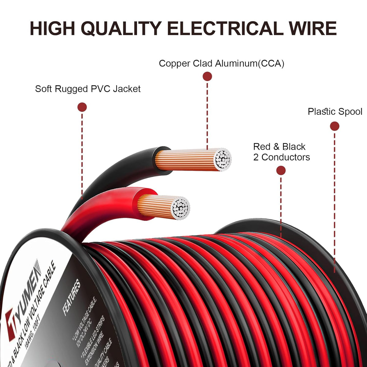 100FT 12/2 Gauge 2pin 2 Color Red Black Cable Hookup Electrical Wire LED Strips Extension Wire 12V/24V DC Cable, 12AWG Flexible Wire Extension Cord for LED Ribbon Lamp Tape Lighting