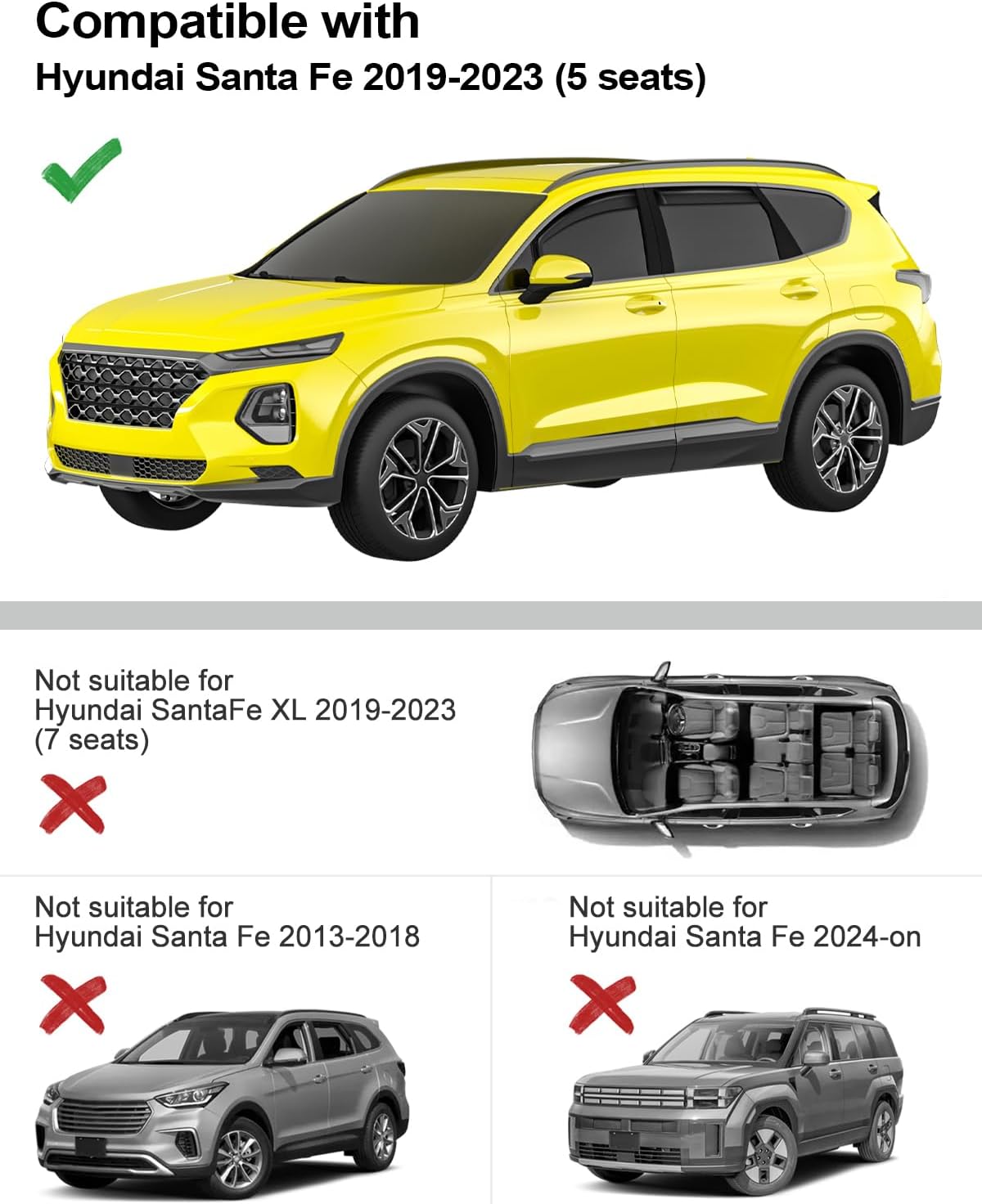 in-Channel Window Rain Guards Intended for Hyundai Santa Fe 5 Seats 2019-2023 (Not for XL 7 Seat) Window Deflectors Vent Visors Shades Exterior Visors Rain Guards Accessories - 4 pcs
