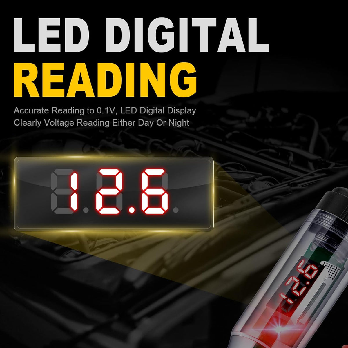 Automotive Test Light 5-90V Digital LED Circuit Tester with Voltage Display, Auto Bidirectional Light Tester, Electrical Voltage Tester with Extended Spring Wire & Probe for Car/RV/Vehicles