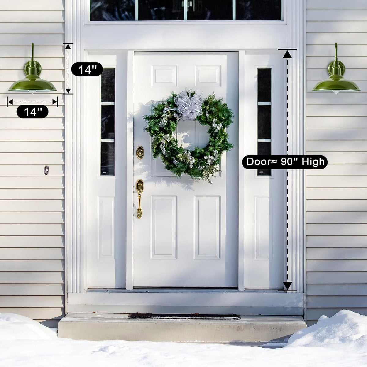 14in Outdoor Gooseneck Lights for Farmhouse, Barn Style Goose Neck Wall Light Fxiture with Wall Mount, Olive Green Exterior Porch Sconce for Patio, Garage, House