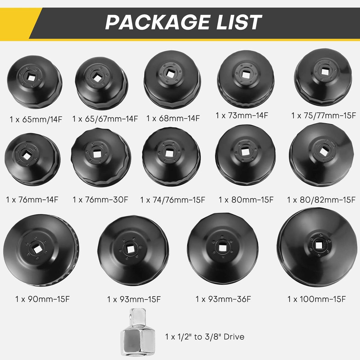 15PCS Oil Filter Cap Wrench Tool | Universal Oil Filter Socket Wrench Set 3/8 inch Drive