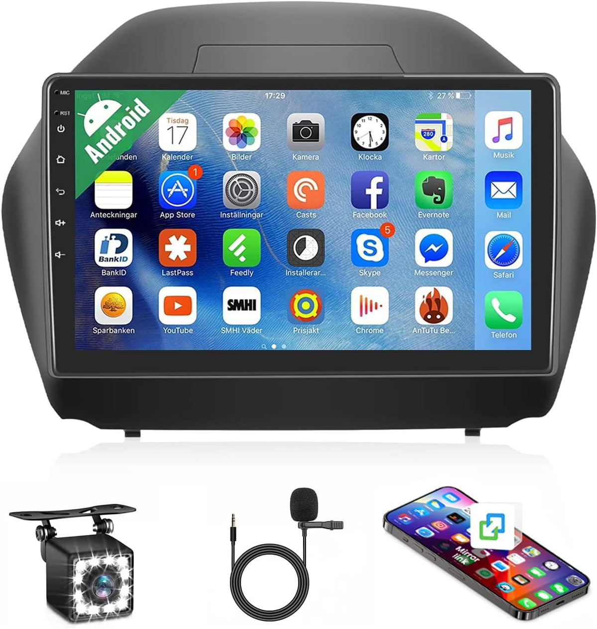SIXTOP 1+32G Android Car Stereo for Hyundai Tucson IX35 2010 2011 2012 2013 2014 2015 Head Unit 10.1 inch Touch Screen Multimedia Player GPS Bluetooth WiFi FM Mirror Link Split Screen Rear Camera&Mic
