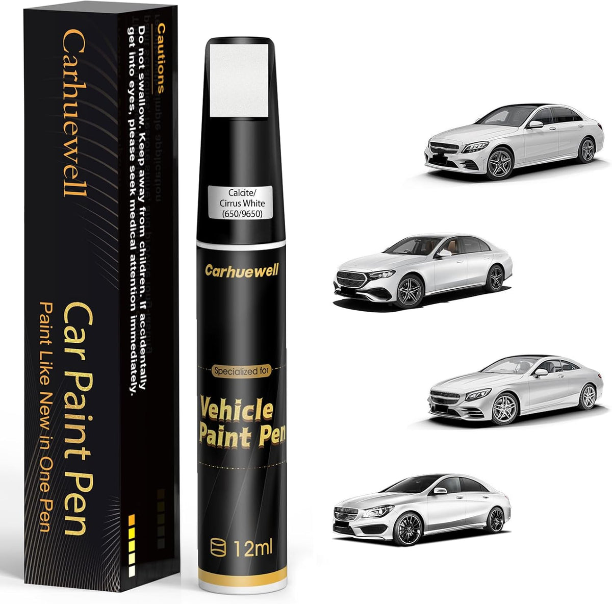 (650/9650) Calcite/Cirrus White Touch Up Paint Compatible with Mercedes-Benz, Exact Match Car Paint Pen Automotive Scratch Repair Remover Kit Quick & Easy Solution for Vehile Chips and Nicks
