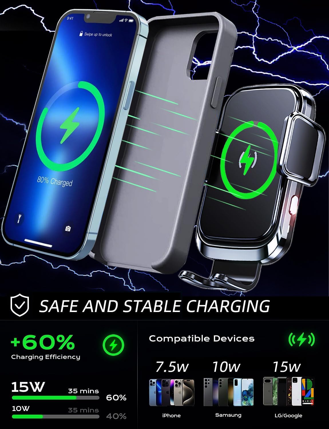 Wireless car Charger Phone Holder Mount for Truck,【10-inch Long arm 】 Pickup Truck Phone Holder Qi2 15W Fast Charging Heavy Duty Truck and Large SUV Windshield/Dashboard,for iPhone Samsung LG
