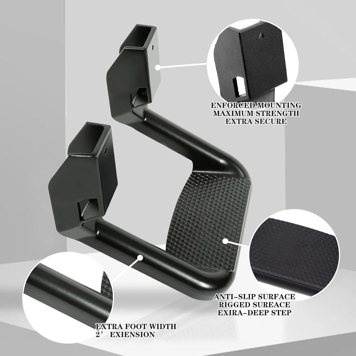 RULLINE Black Powder Coated Truck Side Step Set - 2 Pieces (1 Pair) with Mounting Brackets - Compatible with Chevy (Chevrolet), Ford, Toyota, GMC, Dodge RAM, and Jeep Trucks