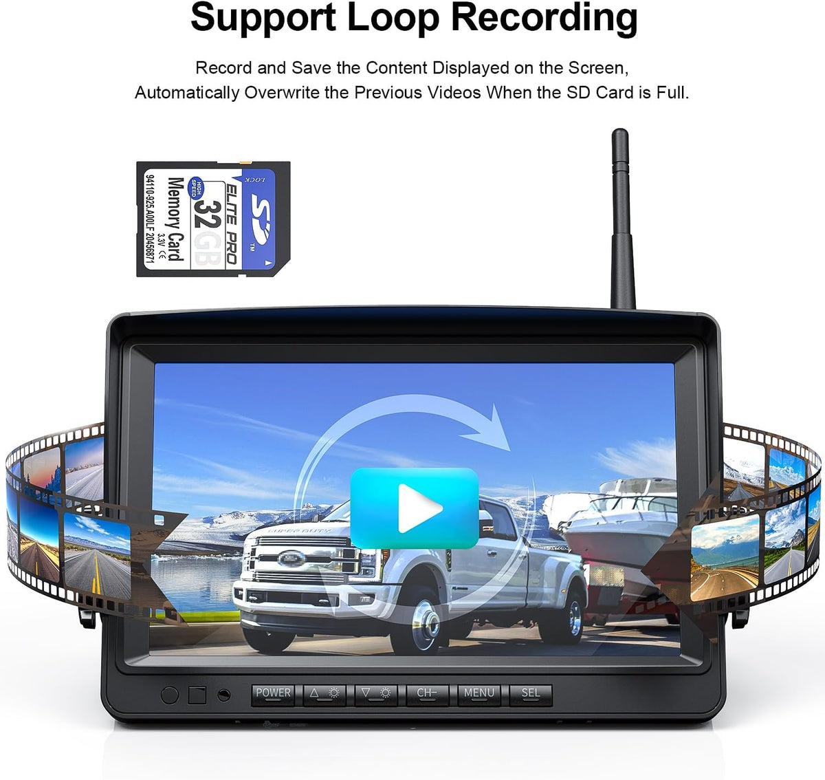 Fookoo 1080P 9" Wireless Backup Camera System, 9" HD Dual/Quad Split Monitor with Recording, IP69 Waterproof Rear View Front View Cameras with Parking Lines, Suits for RV/Truck/Trailer/Van/Bus(DW902)