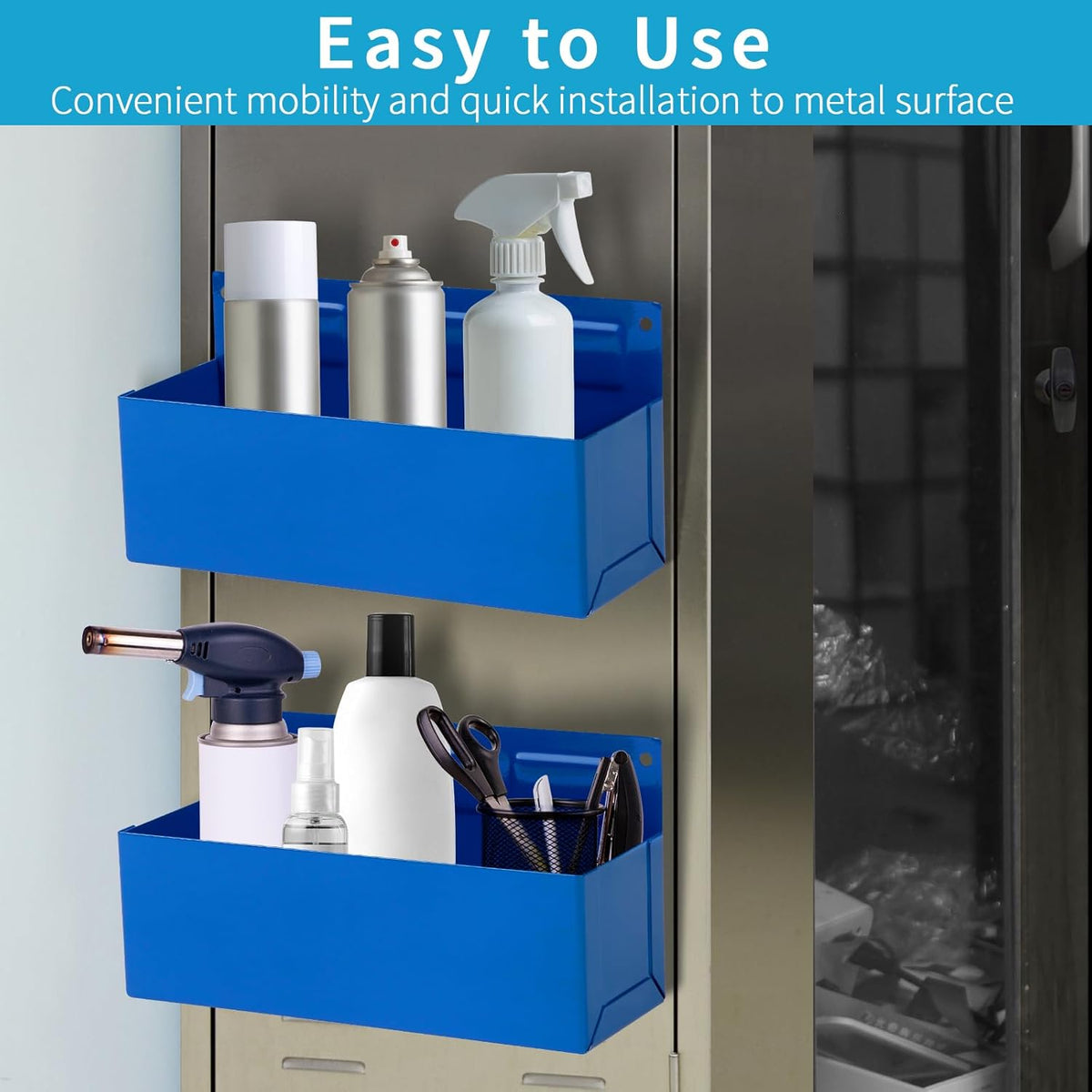 Magnetic Aerosol Spray Can Holder, Magnet Toolbox Bottle Holder, Tool Box Storage Rack for Garage and Home, Craft Workspace, Mechanic Paint Bottle Can Organizer, Blue, 3"x8.3"