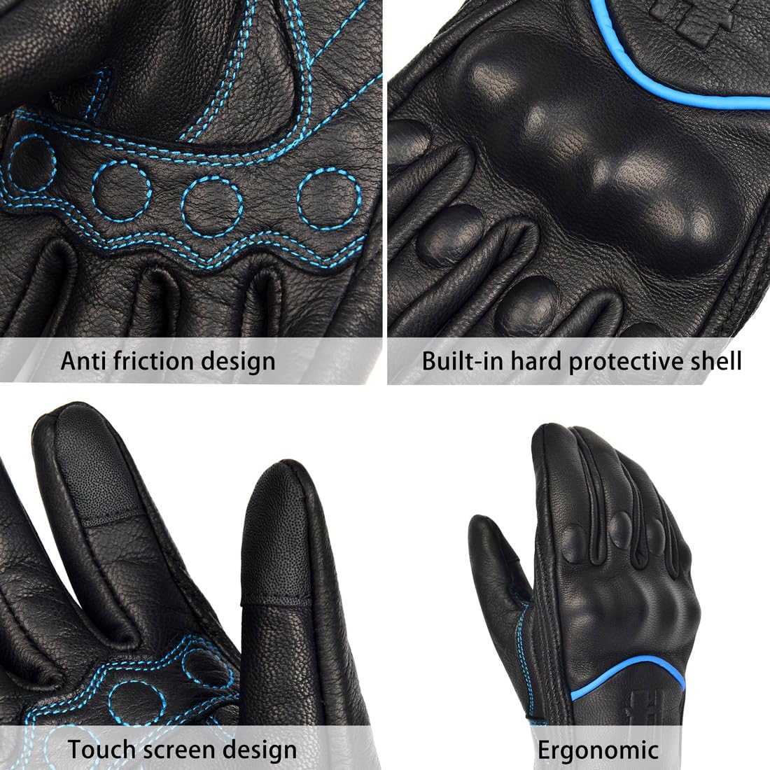 Harssidanzar Leather Motorcycle Gloves for Men Touchscreen GM028