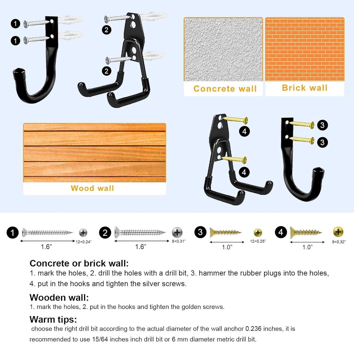 10-Pack Heavy Duty Garage Wall Hooks – Utility J Hooks for Hanging Ladders, Bikes, Garden Tools, Hose, with Anti-Slip Coating (Black*10)