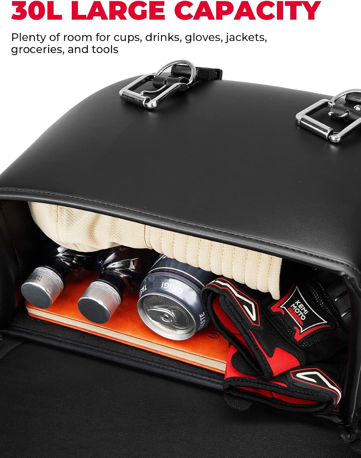 KEMIMOTO Motorcycle Saddlebags, 30L Large Capacity Saddle Bags Motorcycles, PU Leather Motorcycle Luggage Bag for Sportster Softail Dyna V-star Shadow, Universal Motorcycle Accessories, Black