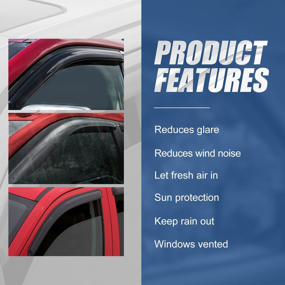 Auto Dynasty 2Pcs Carbon Fiber Pattern Window Visors Compatible with 1994-2003 Chevy S10 Blazer GMC Sonoma Jimmy, Tape-On Front Window Deflectors Rain Guards Sun Wind Air Side Vent Shade, Glossy Black