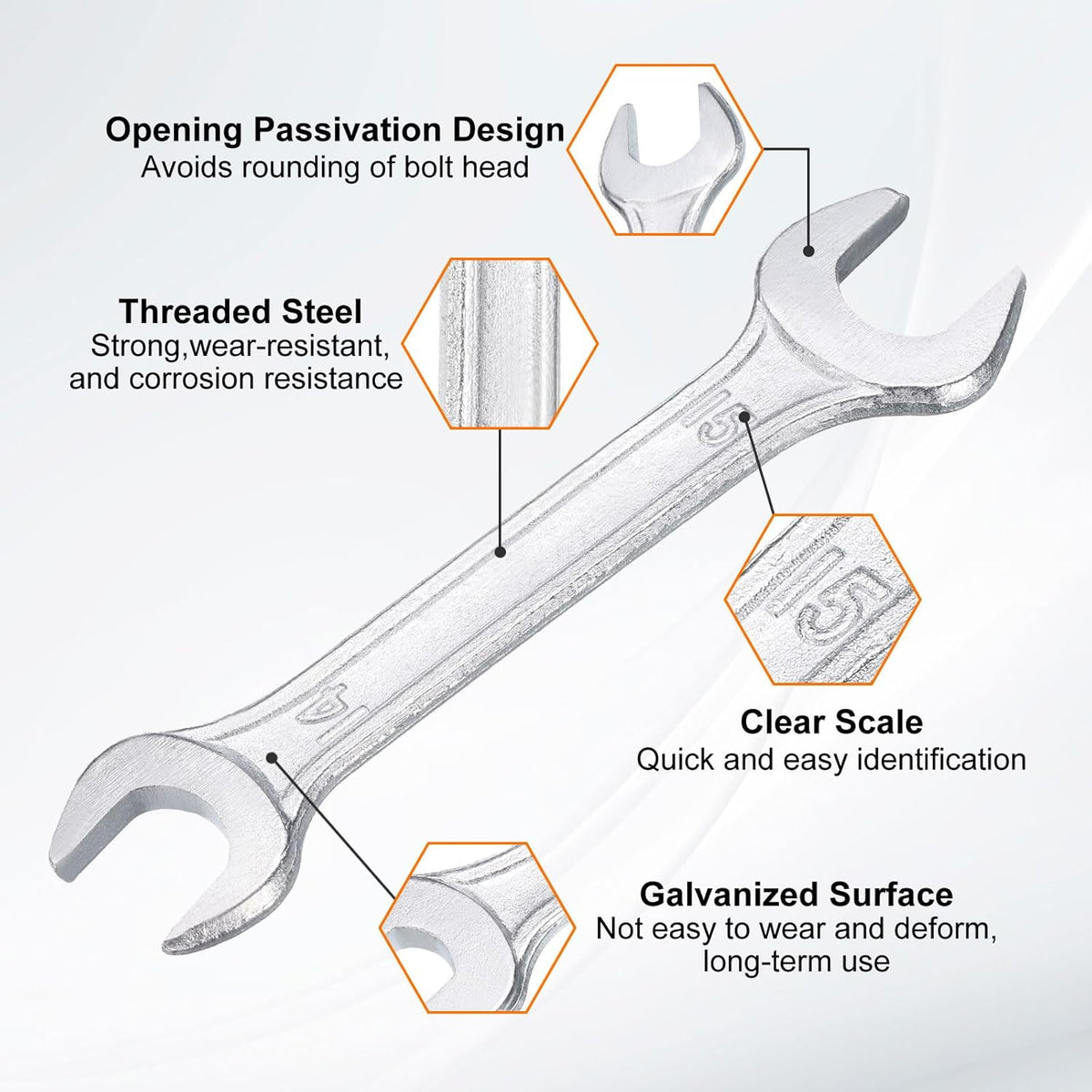 HARFINGTON Double Open End Wrench 14mm x 15mm Metric 15 Degree Offset Angle Small Flat Head Wrench Galvanizing Open Ended Spanner for Automotive Repair Furniture Assembly