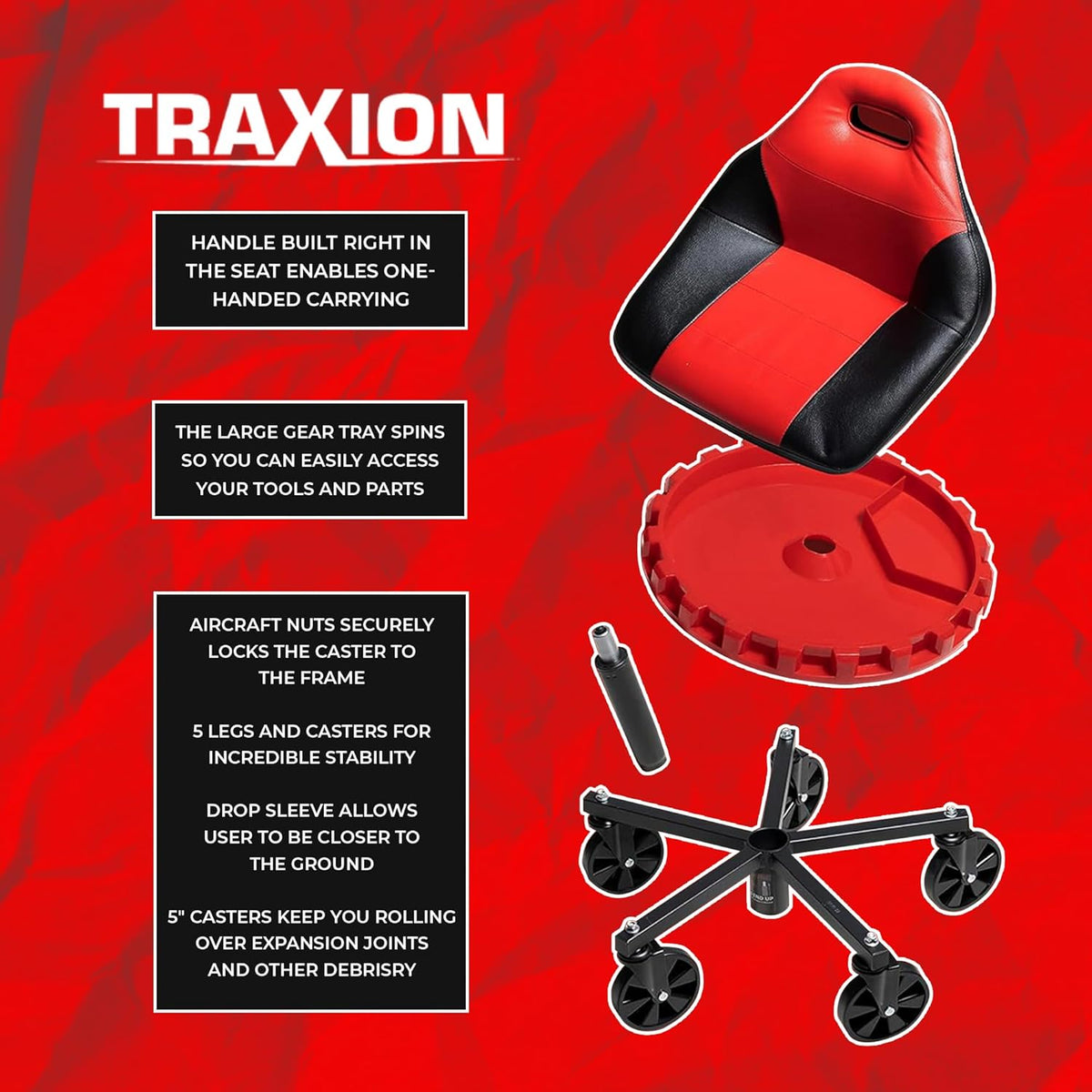 Traxion 2-700 ProGear Mobile Rolling Gear Seat W/Equipment Tray and Five All-Terrain 5" Casters