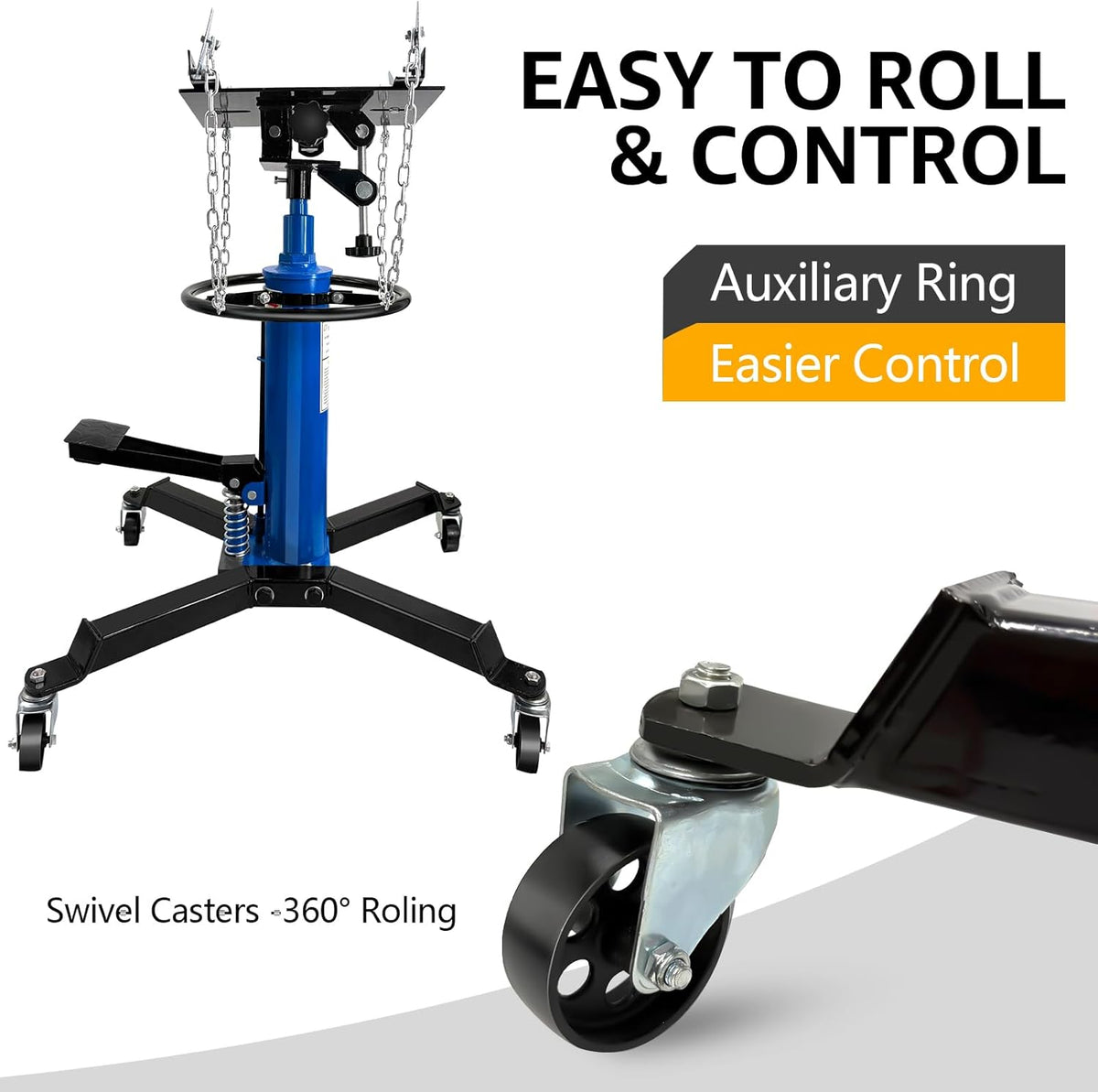 Transmission Jack 1660 lbs/ 0.75 Ton Capacity Hydraulic Telescopic Transmission Jack 34" - 68" Adjustable Height Telescoping Transmission Hydraulic with 360° Swivel Wheels Lift Hoist